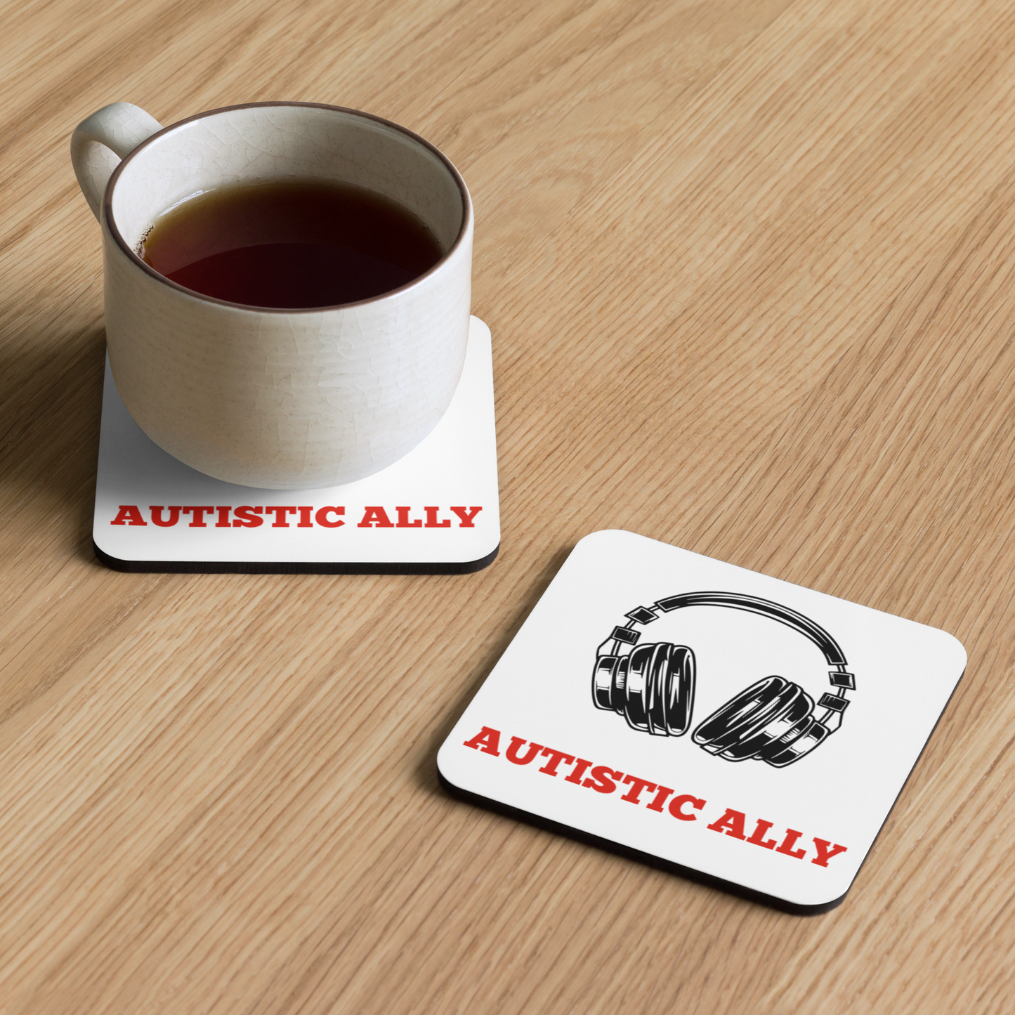 Autistic Ally Red Design Cork-Back Coaster
