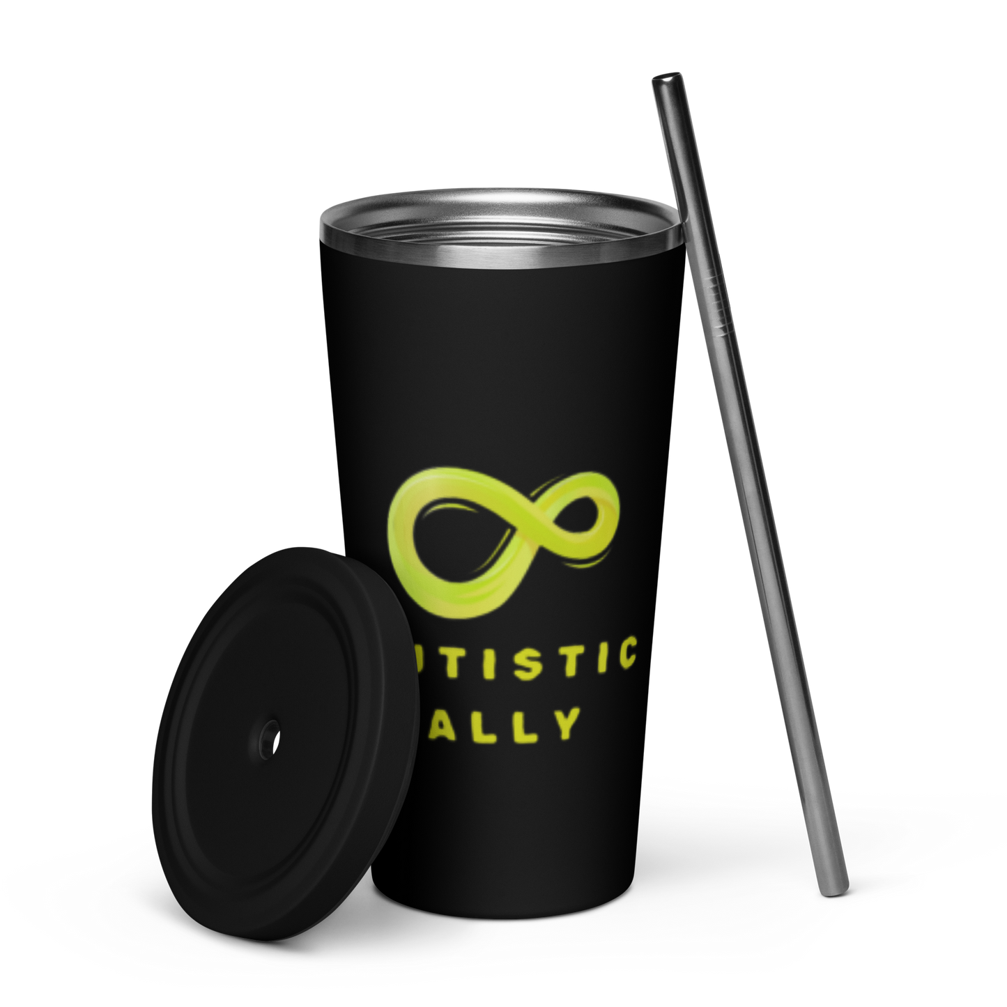 Autistic Ally gold infinity Insulated tumbler with a straw