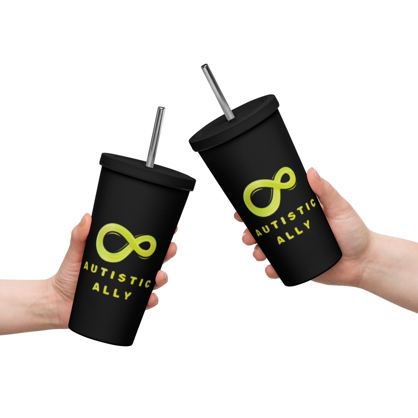 Autistic Ally gold infinity Insulated tumbler with a straw