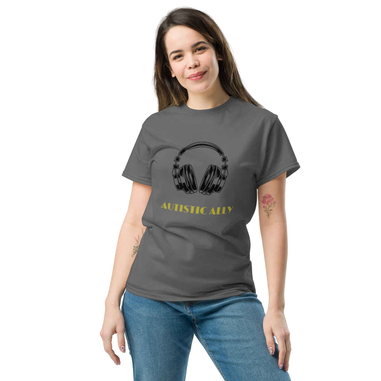 Autistic Ally Headphones Gold Design Tee
