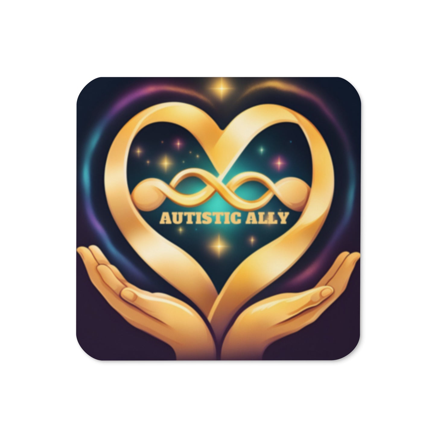 Autistic Ally Golden Hands Cork-Back Coaster