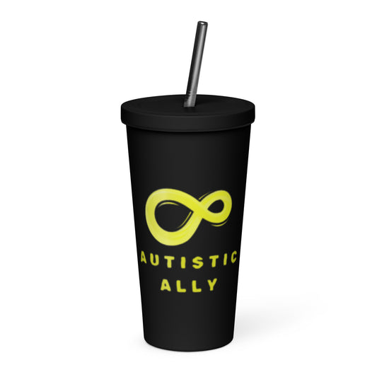 Autistic Ally gold infinity Insulated tumbler with a straw